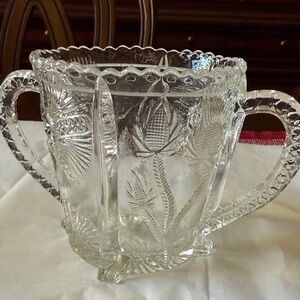 Antique Victorian John B Higbee clear glass Paneled Thistle spooner bowl